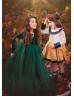 Long Sleeves Emerald Green Velvet Tulle Flower Girl Dress